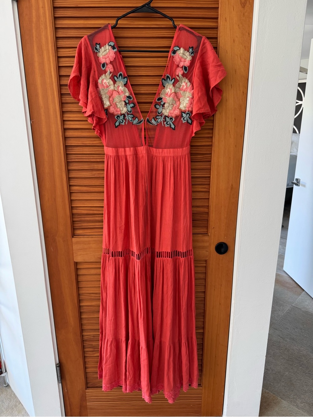 CLEOBELLA Red Embroidered V-Neck Maxi Dress